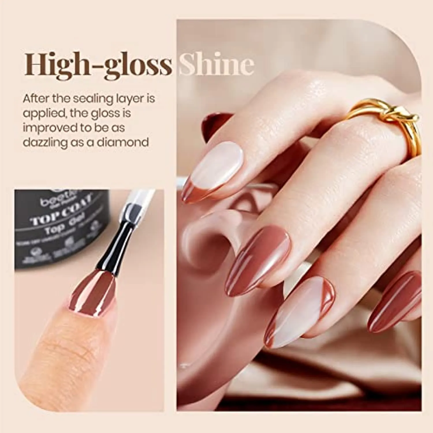Beetles 2pcs 7.5ml No Wipe Gel Top Coat and Base Coat Set, Soak Off LED Clear Gel Base Top Gel Glossy Shine Finish Long Lasting Gel Polish Base and Top Coat Gel Lamp