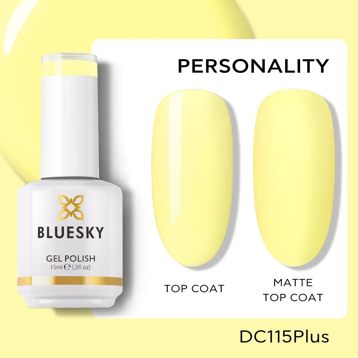 BLUESKY Gel Polish for Nails Color Light Yellow,Salon Single Bottle Gel Soak Off Manicure at Home,Long Lasting &Chip Resistant, Vegan, 15ml DC115P/PERSONALITY