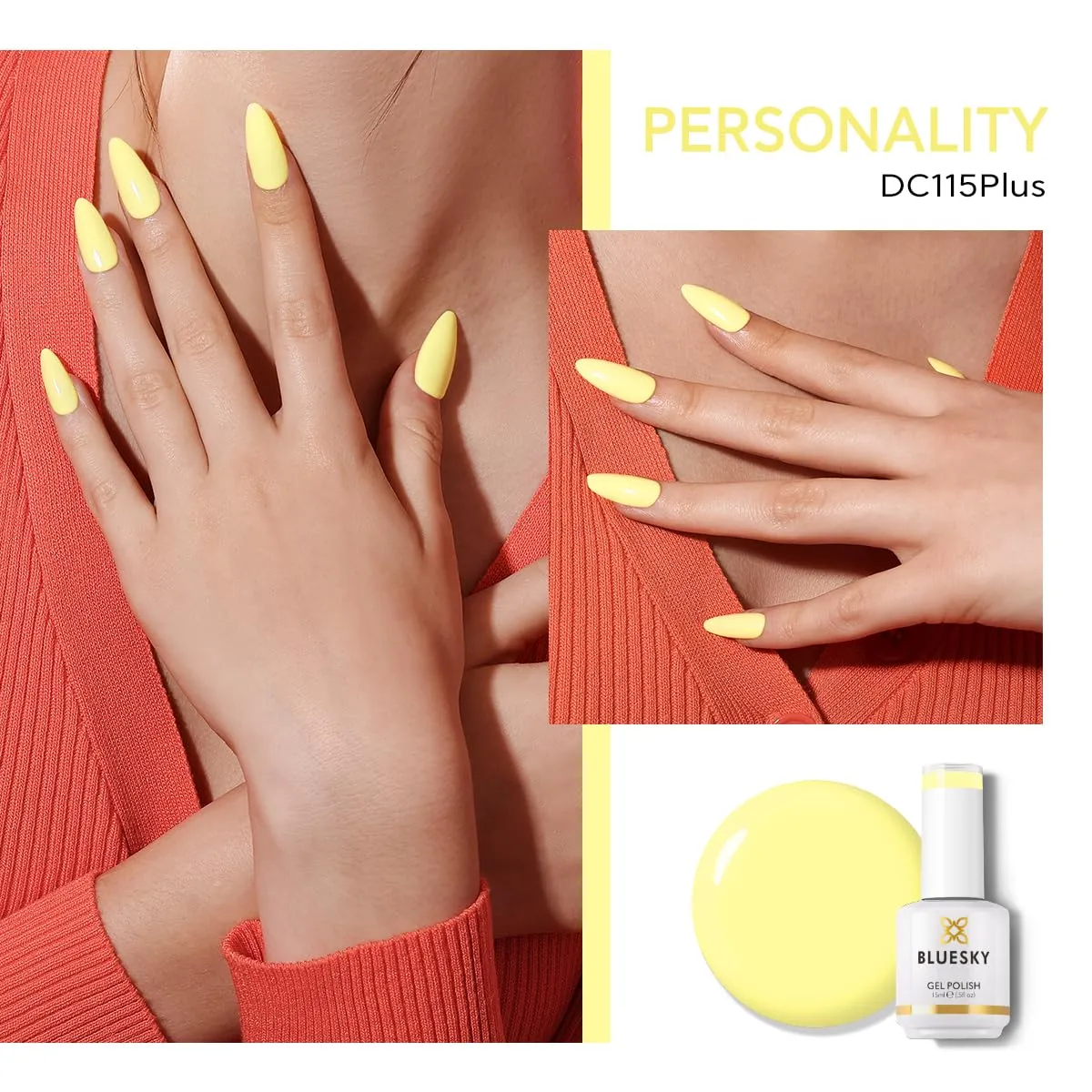 BLUESKY Gel Polish for Nails Color Light Yellow,Salon Single Bottle Gel Soak Off Manicure at Home,Long Lasting &Chip Resistant, Vegan, 15ml DC115P/PERSONALITY