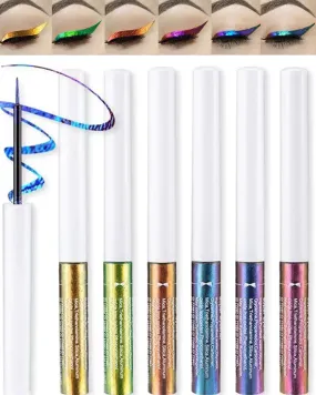 Chameleon Multichrome Glitter Liquid Eyeliner Kit-6Pcs Purple/Blue/Gold/Green Metallic Satin Colored Eye Liner Eye Shadow Stick Ultra-Fine Tip Eyeliner PenValentines Day Makeup Gift Set for Women