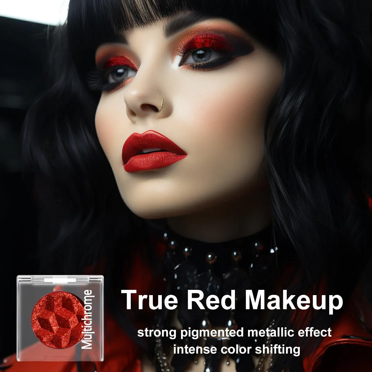 DE?™LANCI Chameleon Red Glitter Eyeshadow Highly Pigmented, Single Metallic Glitter Red Eye Shadow Palette Intense Color Shifting, Chrome True Red Shimmery Glitter Eyes Warm Goth Smoky Makeup
