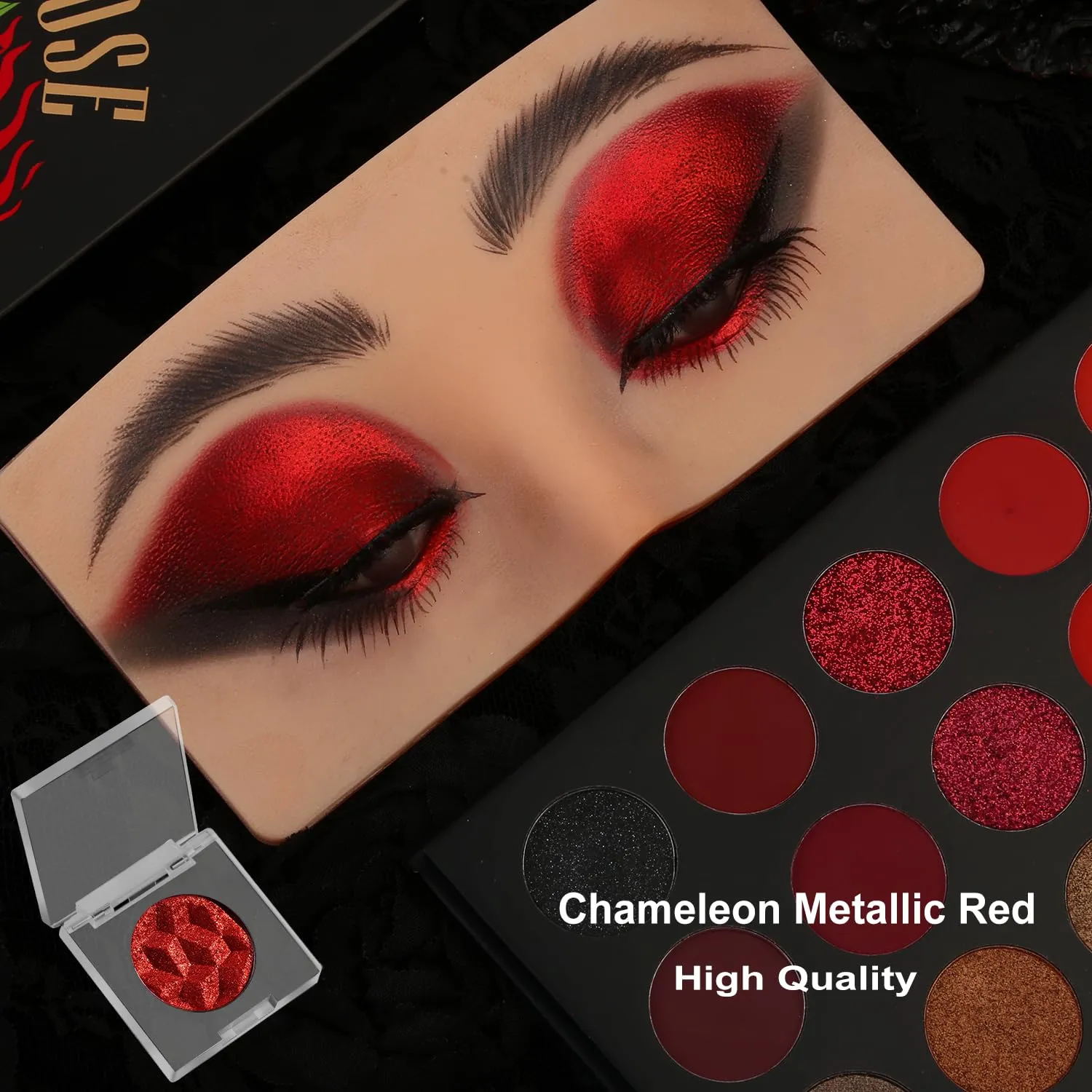 DE?™LANCI Chameleon Red Glitter Eyeshadow Highly Pigmented, Single Metallic Glitter Red Eye Shadow Palette Intense Color Shifting, Chrome True Red Shimmery Glitter Eyes Warm Goth Smoky Makeup