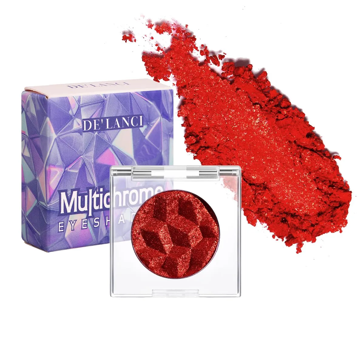 DE?™LANCI Chameleon Red Glitter Eyeshadow Highly Pigmented, Single Metallic Glitter Red Eye Shadow Palette Intense Color Shifting, Chrome True Red Shimmery Glitter Eyes Warm Goth Smoky Makeup