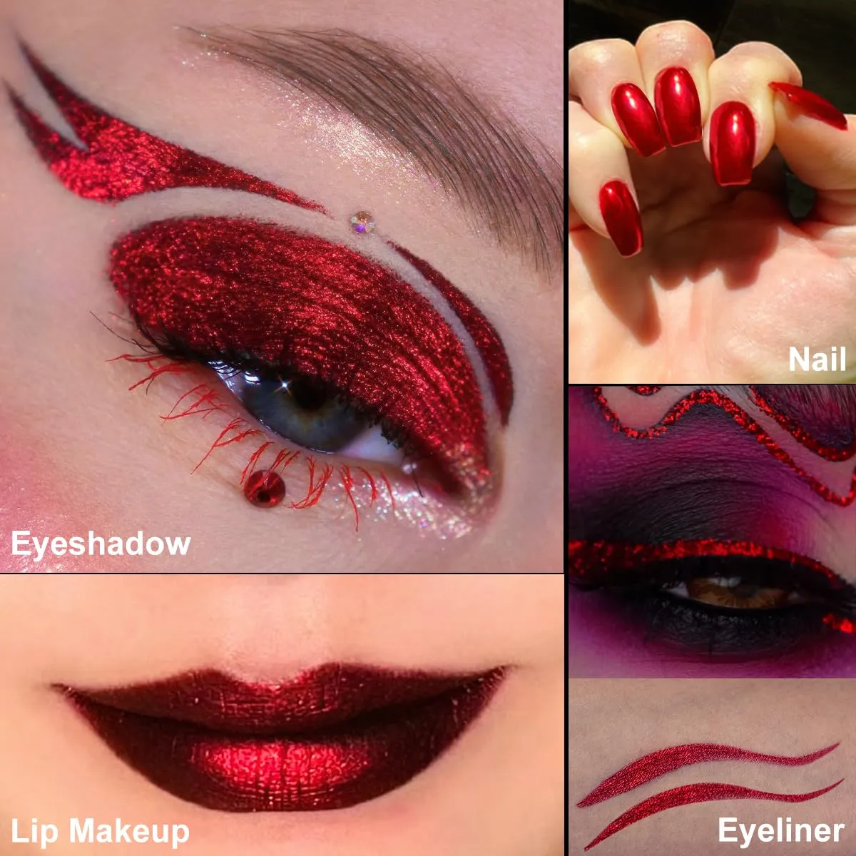 DE?™LANCI Chameleon Red Glitter Eyeshadow Highly Pigmented, Single Metallic Glitter Red Eye Shadow Palette Intense Color Shifting, Chrome True Red Shimmery Glitter Eyes Warm Goth Smoky Makeup