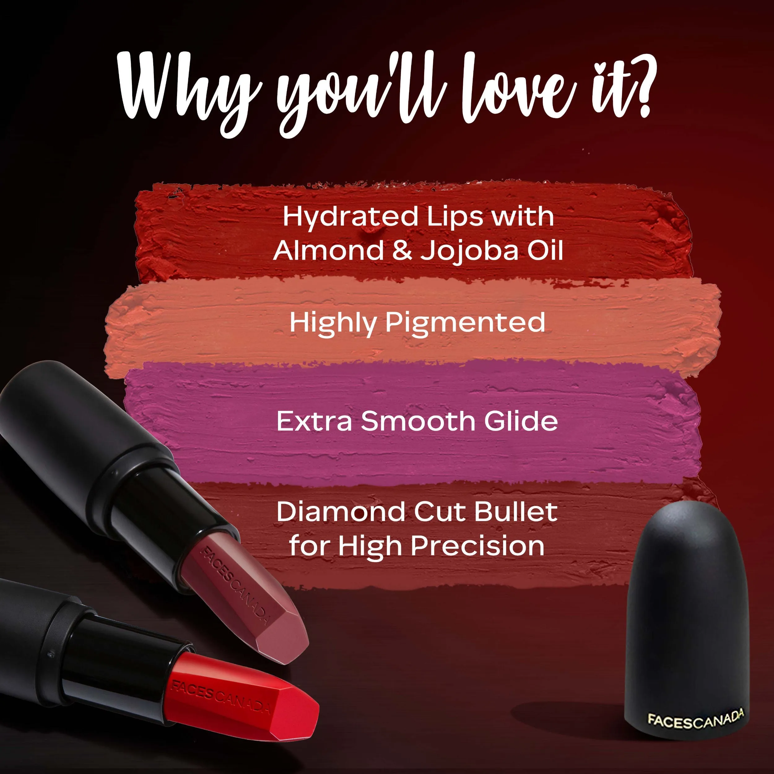 Faces Canada Weightless Matte Lipstick |Jojoba and Almond Oil enriched| Highly pigmented | Smooth One Stroke Weightless Color | Keeps Lips Moisturized | Shade - Jungle Red 4g