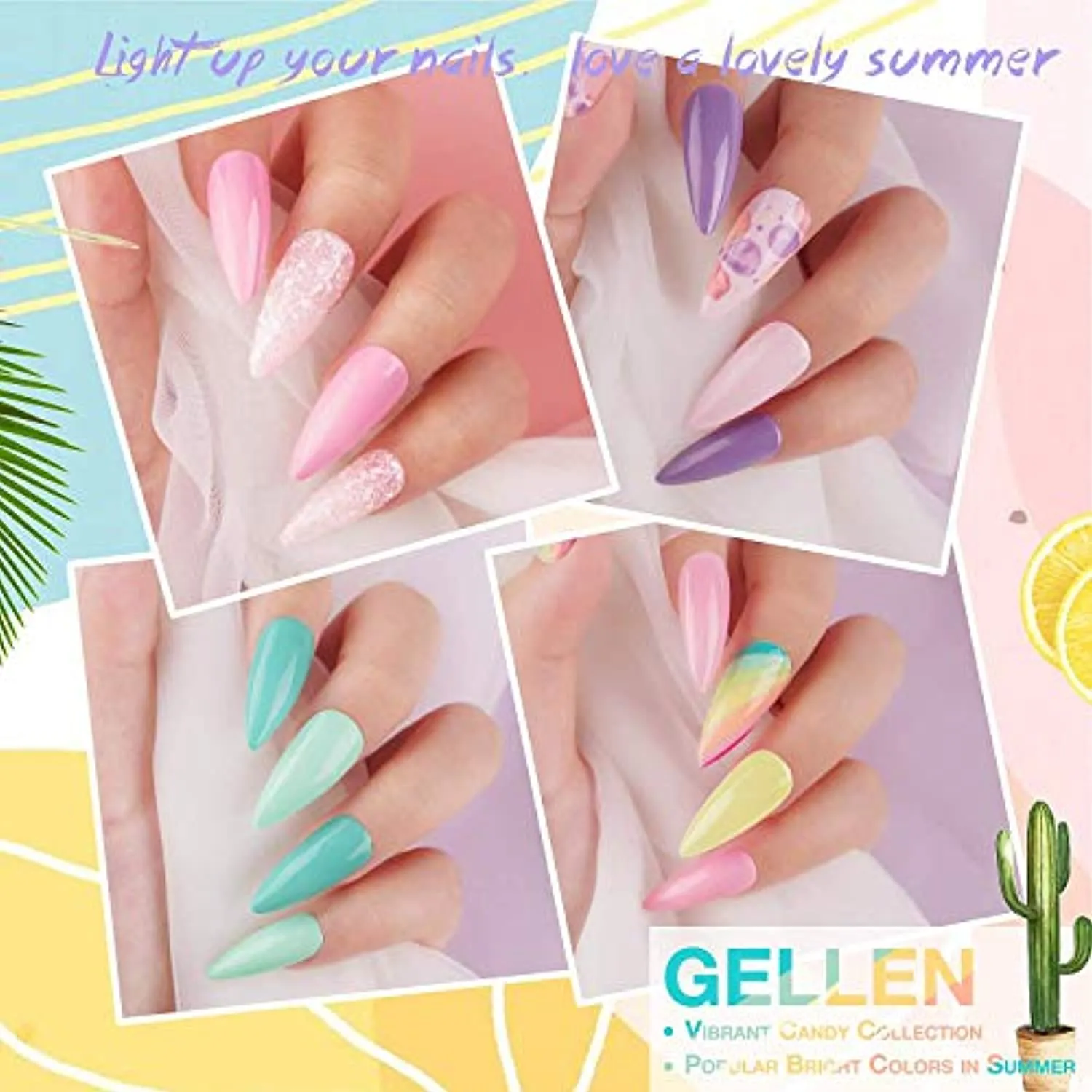 Gellen 16 Colors Gel Nail Polish Kit - With Top&Base Coats, Bright Candy Tones Colorful Vibrant Spring Summer Nail Art Gel Polish Colors Home/Salon Manicure Set