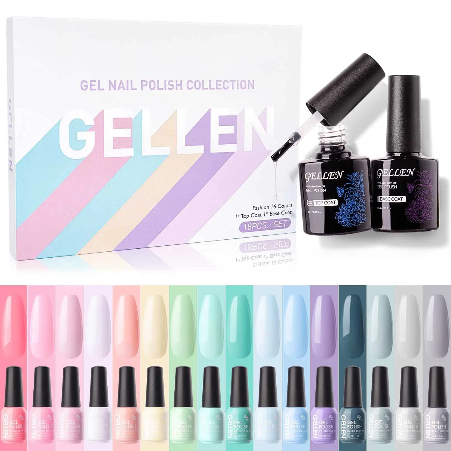 Gellen 16 Colors Gel Nail Polish Kit - With Top&Base Coats, Bright Candy Tones Colorful Vibrant Spring Summer Nail Art Gel Polish Colors Home/Salon Manicure Set