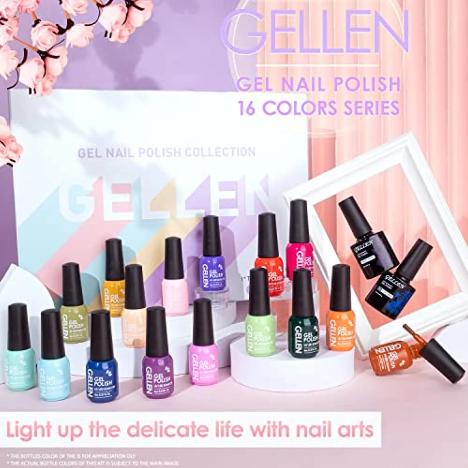 Gellen 16 Colors Gel Nail Polish Kit - With Top&Base Coats, Bright Candy Tones Colorful Vibrant Spring Summer Nail Art Gel Polish Colors Home/Salon Manicure Set