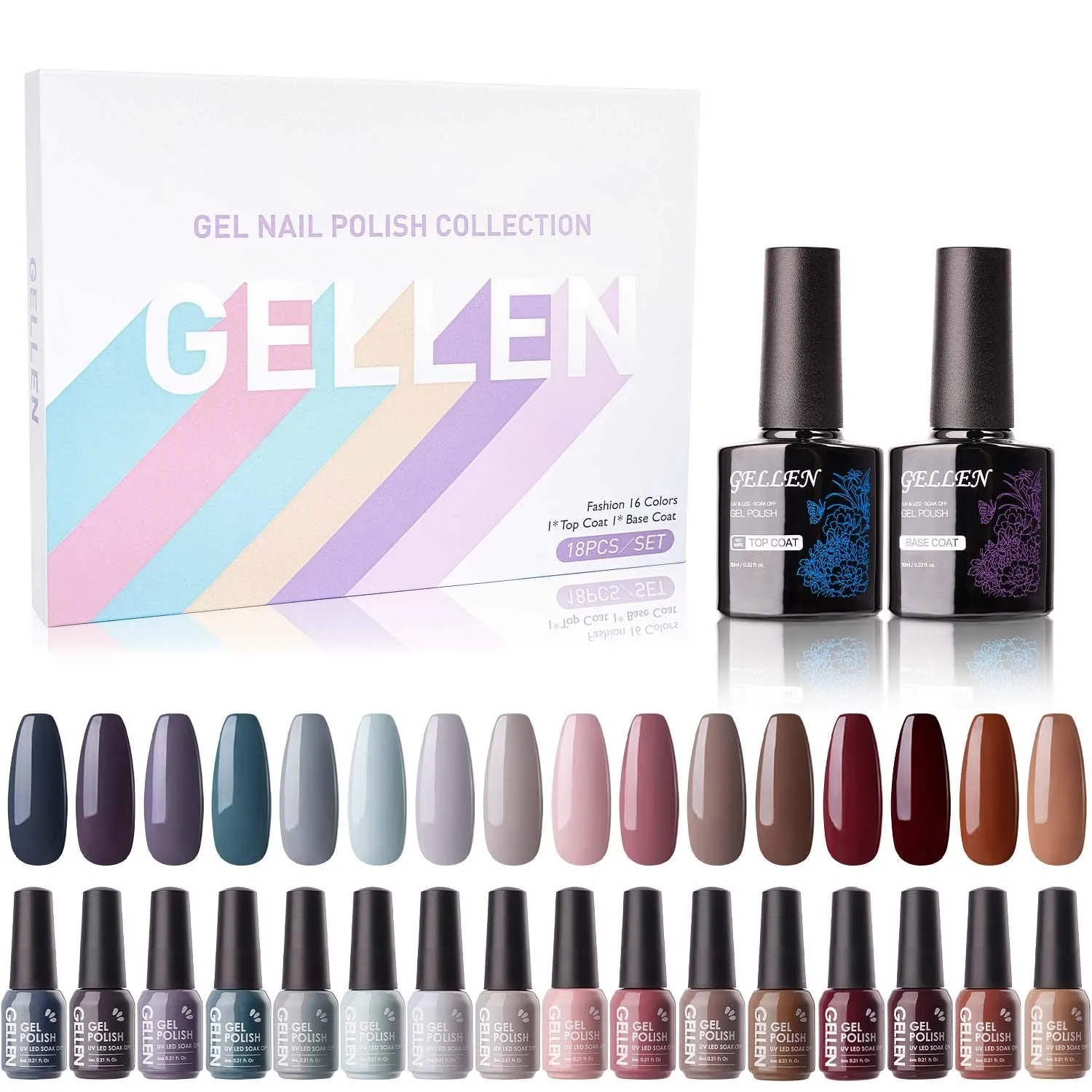 Gellen 16 Colors Gel Nail Polish Kit - With Top&Base Coats, Bright Candy Tones Colorful Vibrant Spring Summer Nail Art Gel Polish Colors Home/Salon Manicure Set