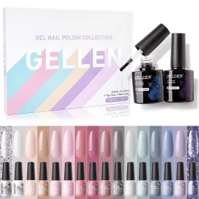 Gellen 16 Colors Gel Nail Polish Kit - With Top&Base Coats, Bright Candy Tones Colorful Vibrant Spring Summer Nail Art Gel Polish Colors Home/Salon Manicure Set