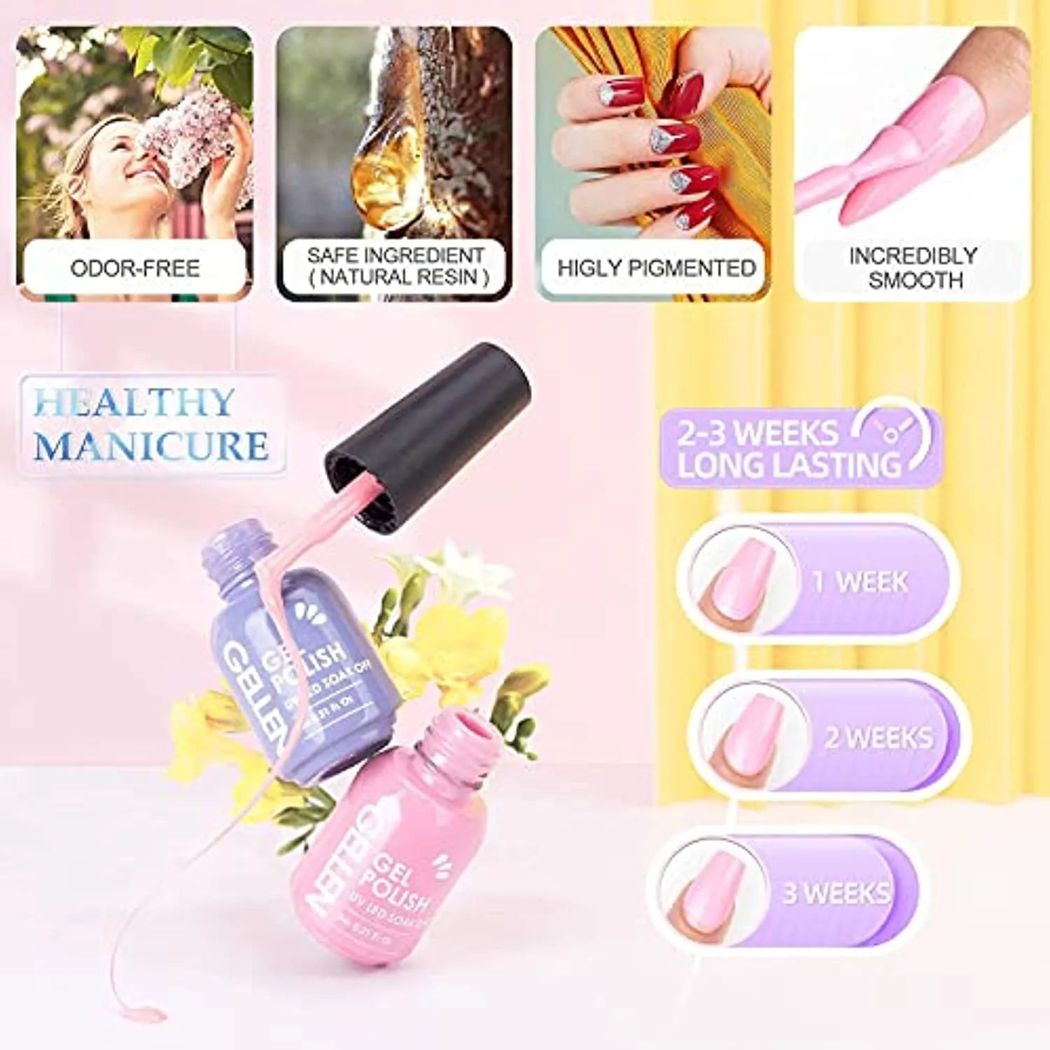 Gellen 16 Colors Gel Nail Polish Kit - With Top&Base Coats, Bright Candy Tones Colorful Vibrant Spring Summer Nail Art Gel Polish Colors Home/Salon Manicure Set