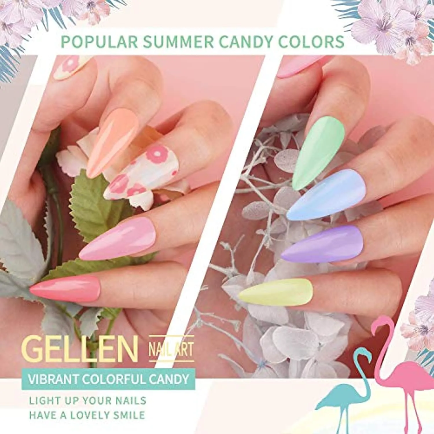 Gellen 16 Colors Gel Nail Polish Kit - With Top&Base Coats, Bright Candy Tones Colorful Vibrant Spring Summer Nail Art Gel Polish Colors Home/Salon Manicure Set