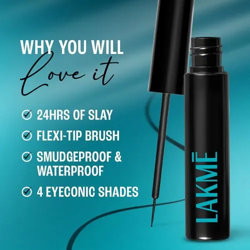 Lakme Eyeconic Liquid Eye Liner, Black, Long Lasting Matte Waterproof Liner - Smudge Proof, Transfer Proof Eye Makeup for 24 hrs, 4.5 ml