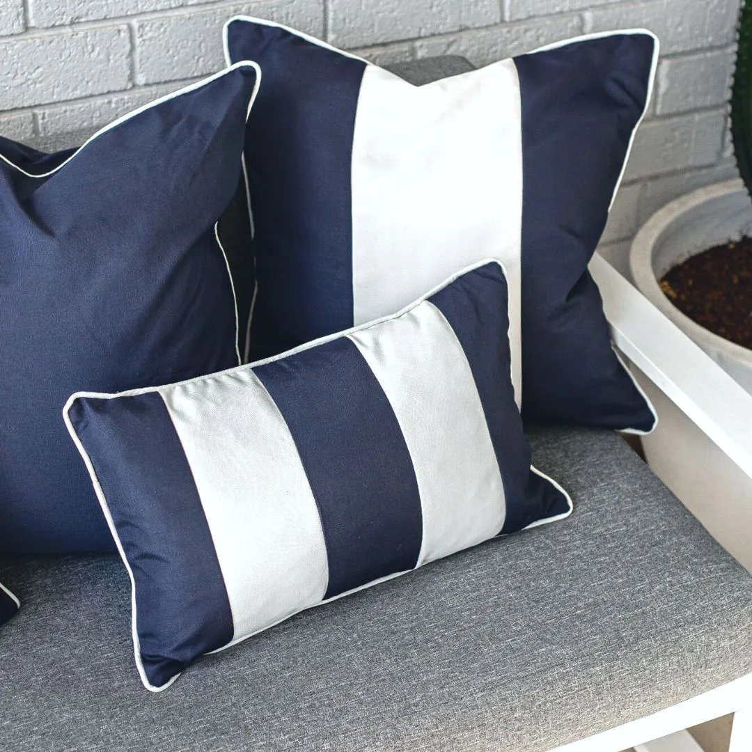 Mirage Haven Eden Panel Stripe Dark Blue and White 50x50cm Cushion Cover