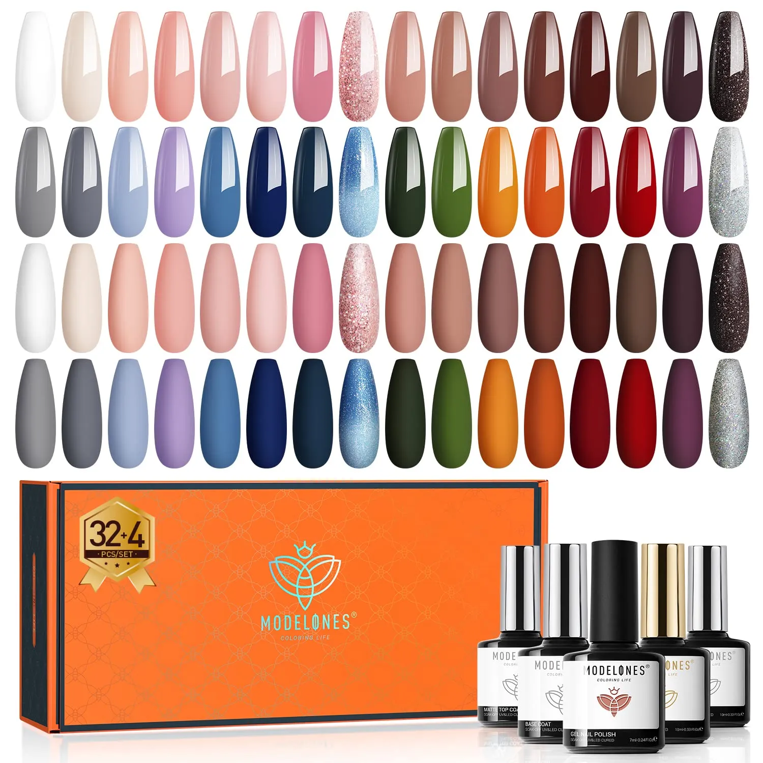 Modelones Gel Nail Polish Set, 36 Pastel Spring Summer Rainbow Colors 7ML Soft Pink Red Green Neon Gel Polish Glitter Soak Off LED Gel Nail Polish Kit Nail Art for Starter DIY Holiday Gift