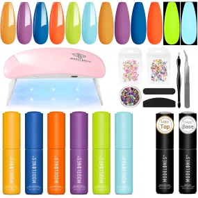 Modelones Gel Nail Polish Set, 36 Pastel Spring Summer Rainbow Colors 7ML Soft Pink Red Green Neon Gel Polish Glitter Soak Off LED Gel Nail Polish Kit Nail Art for Starter DIY Holiday Gift