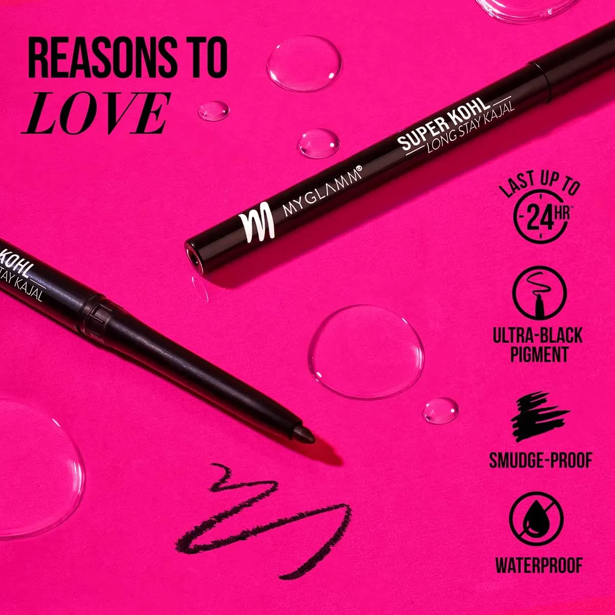 MyGlamm Super Kohl Long Stay Kajal Matte Finish - Black (0.3gm)