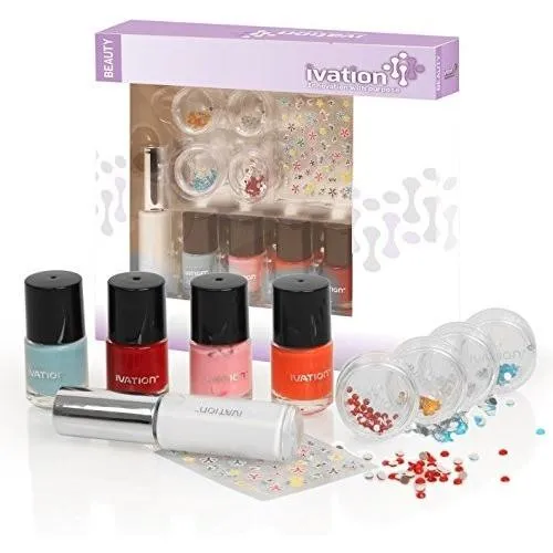 Nail Art Set - 4 Polishers 4 Nail Gems Nail Art Pen & Nail Stickers