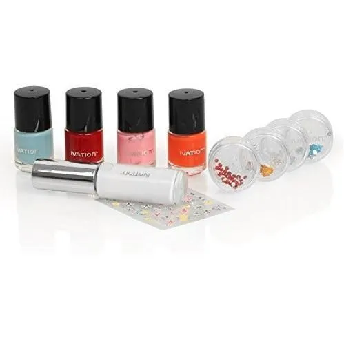 Nail Art Set - 4 Polishers 4 Nail Gems Nail Art Pen & Nail Stickers