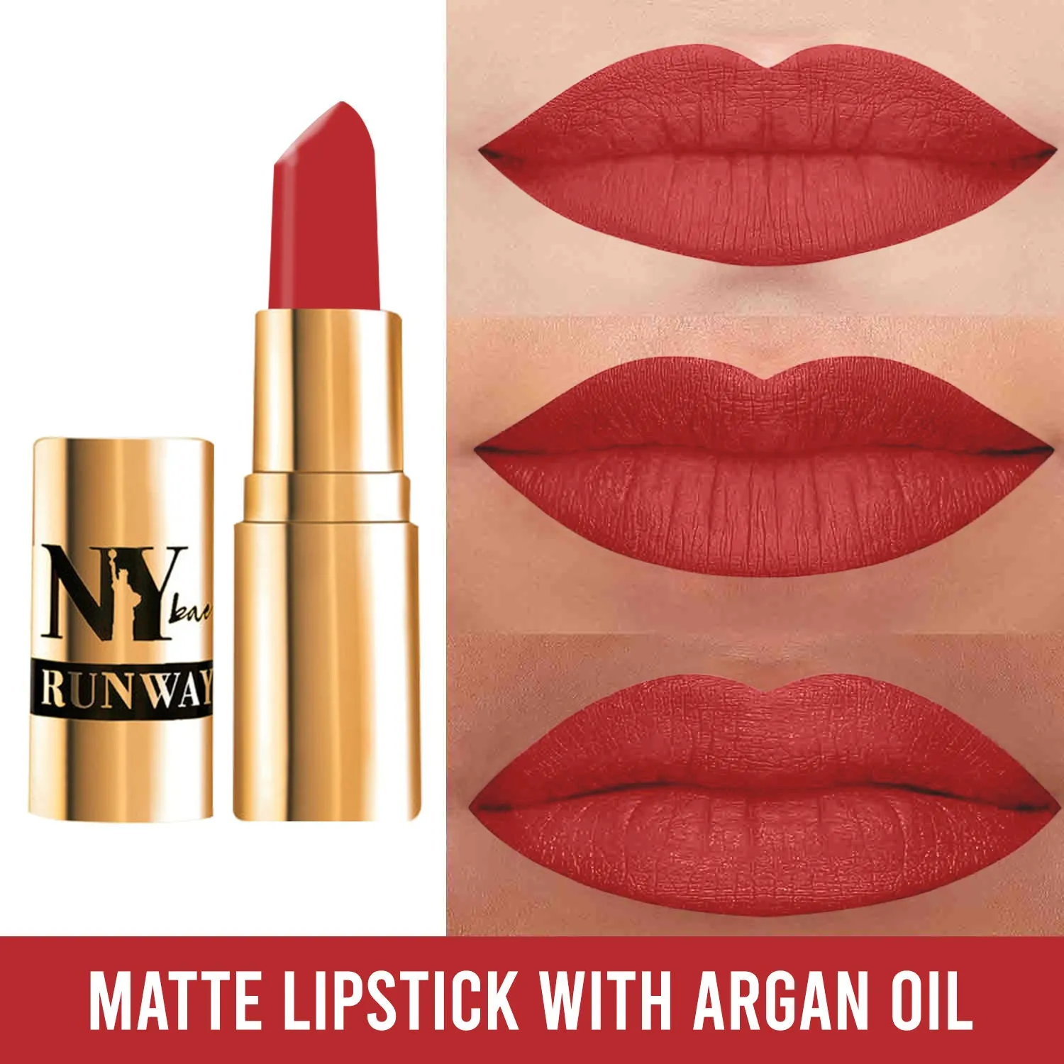 NY Bae Argan Oil Infused Matte Lipstick Runway Range - On Fleek 15 (4.5 g) | Red | Creamy Matte Finish | Enriched with Argan Oil | Rich Colour Payoff | Full Coverage | Long lasting | Smudgeproof | Weightless | Cruelty Free