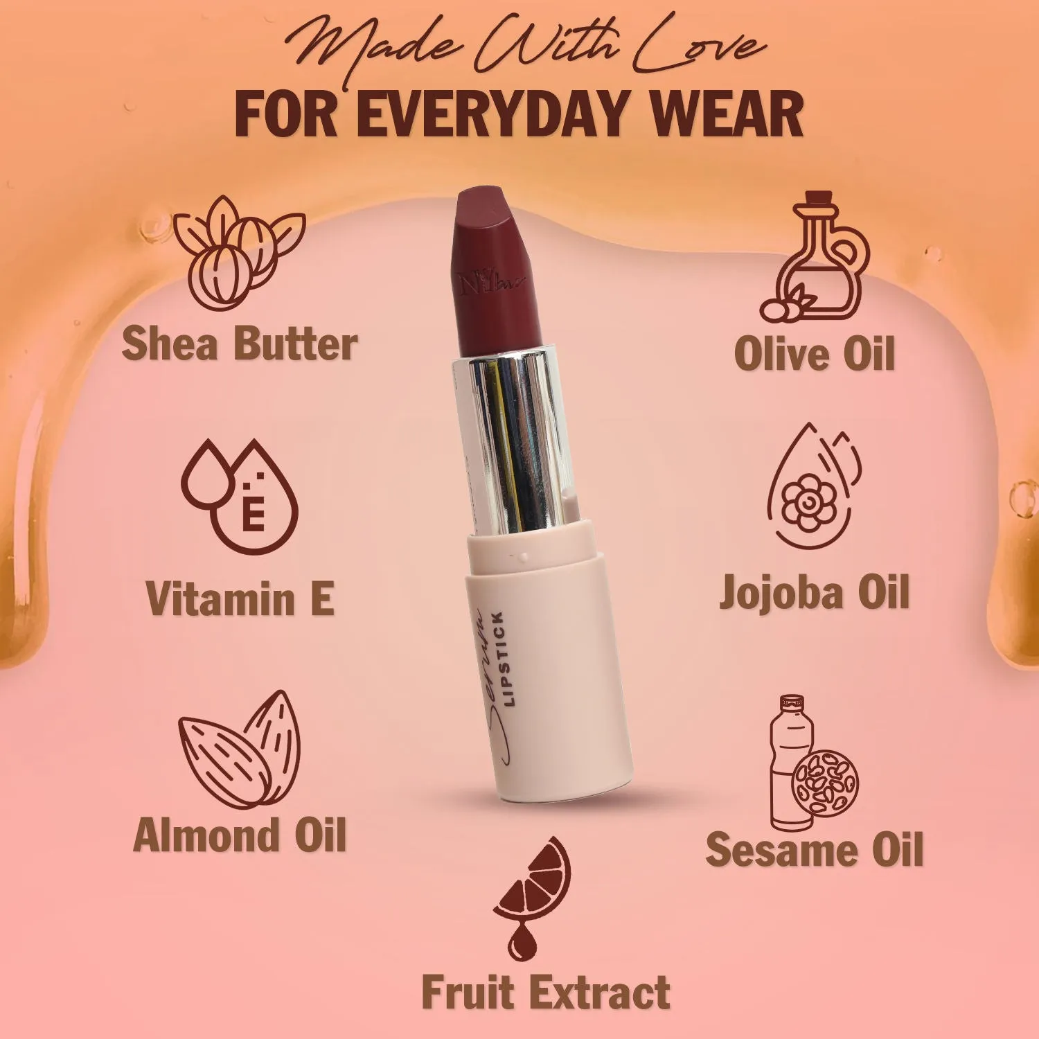 NY Bae Runway Serum Lipstick - Burgundy Dew 18 (4.8 g) | Burgundy | Highly Pigmented | Vitamin E & Fruit Oils | Lightweight | Non-Drying