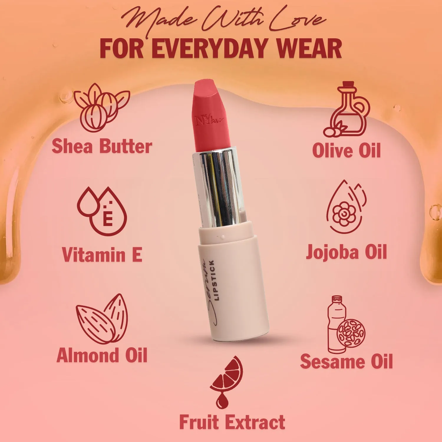 NY Bae Runway Serum Lipstick - Ruby Rapids 01 (4.8 g) | Red | Highly Pigmented | Vitamin E & Fruit Oils | Lightweight | Non-Drying