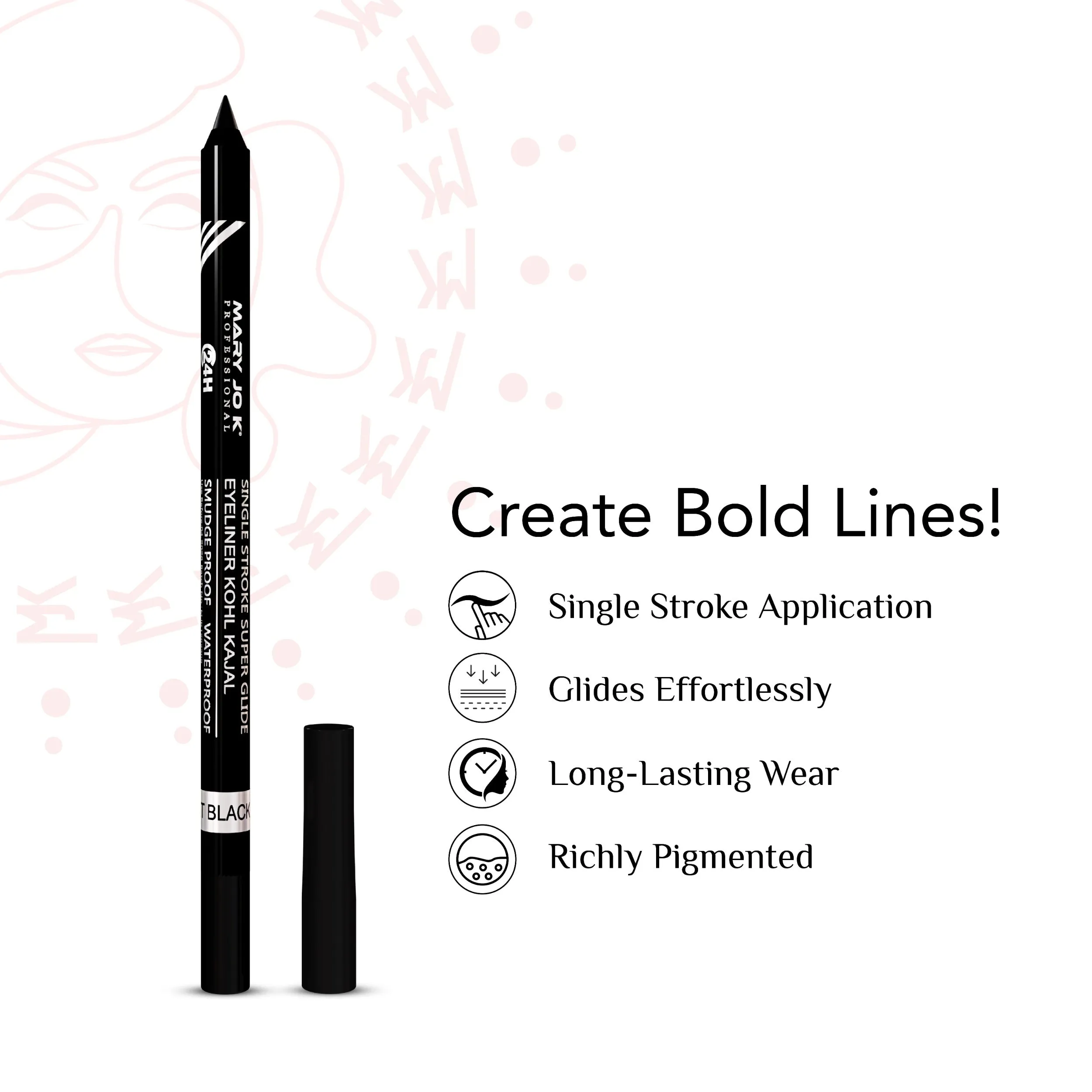 Single Stroke Super Glide Eyeliner Kohl Kajal Pencil